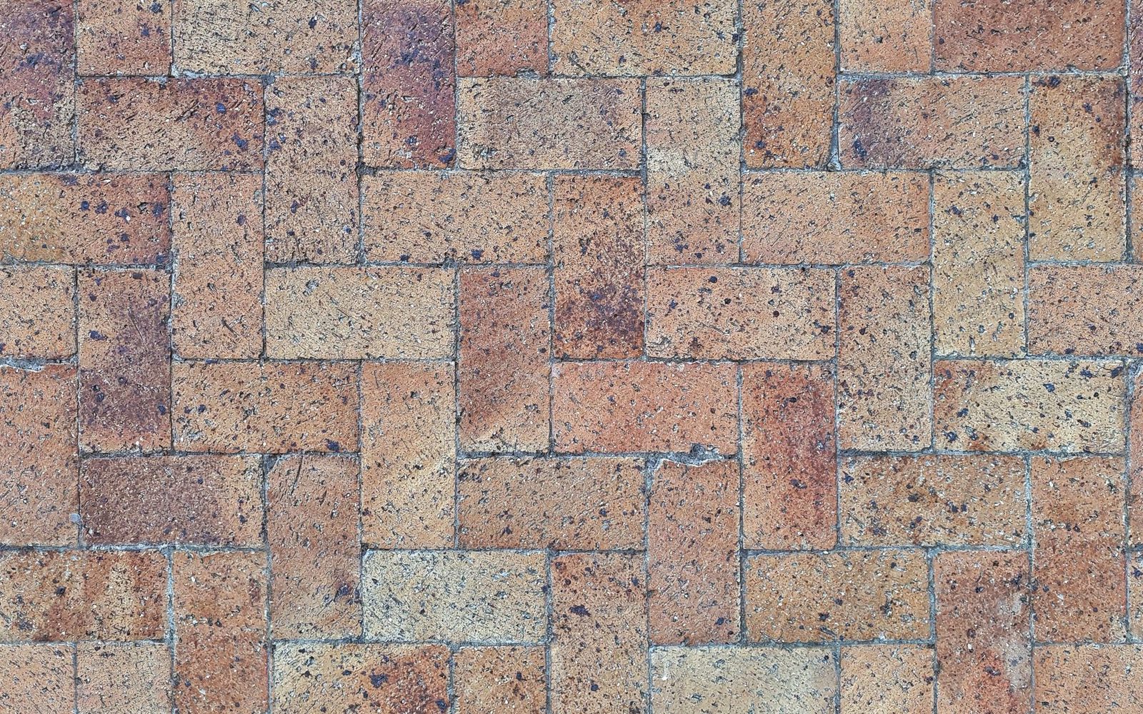Clay block paving laid in a herringbone pattern